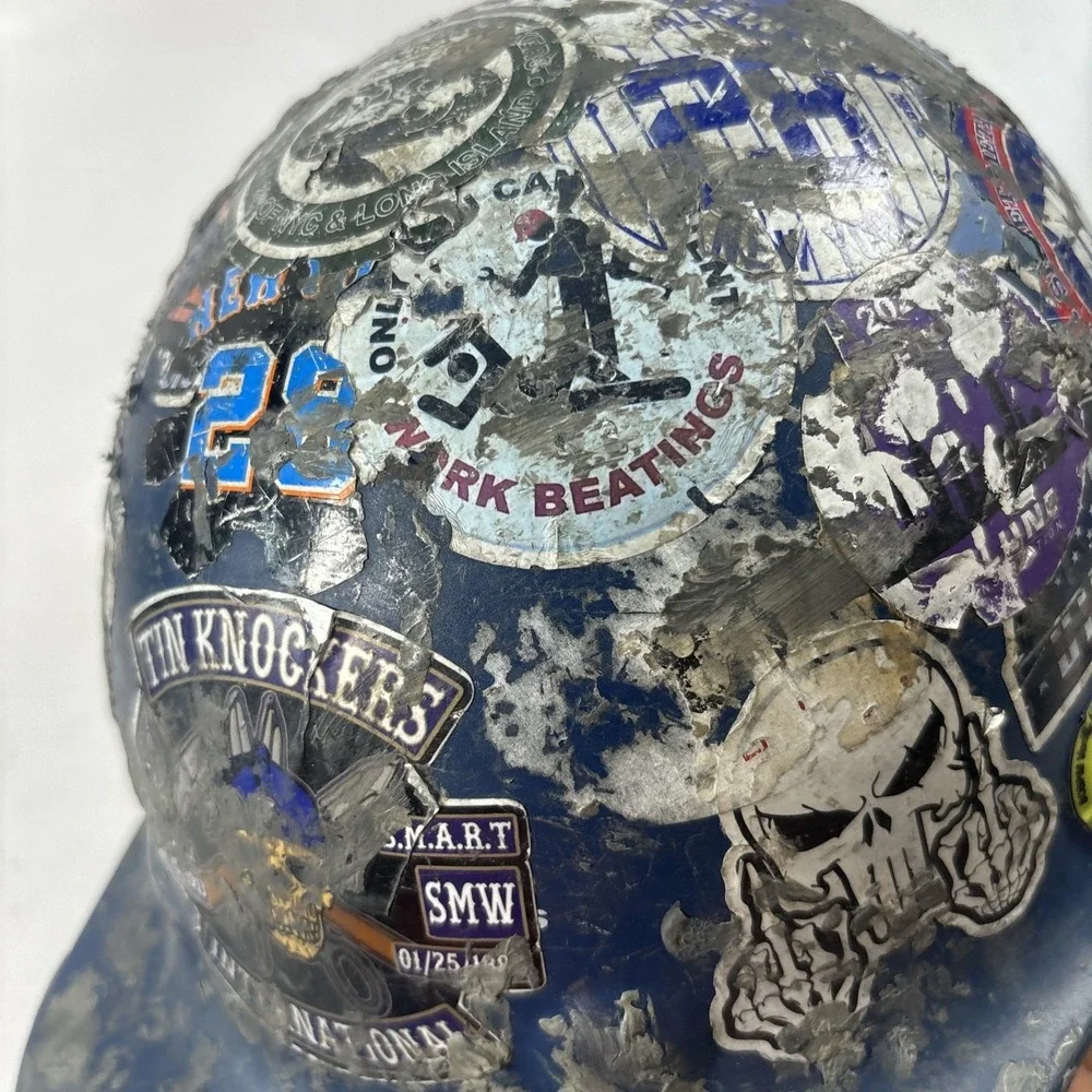 Authentic NYC Union Hard Hat | Local 28 Tin Knocker Stickers | Industrial Decor